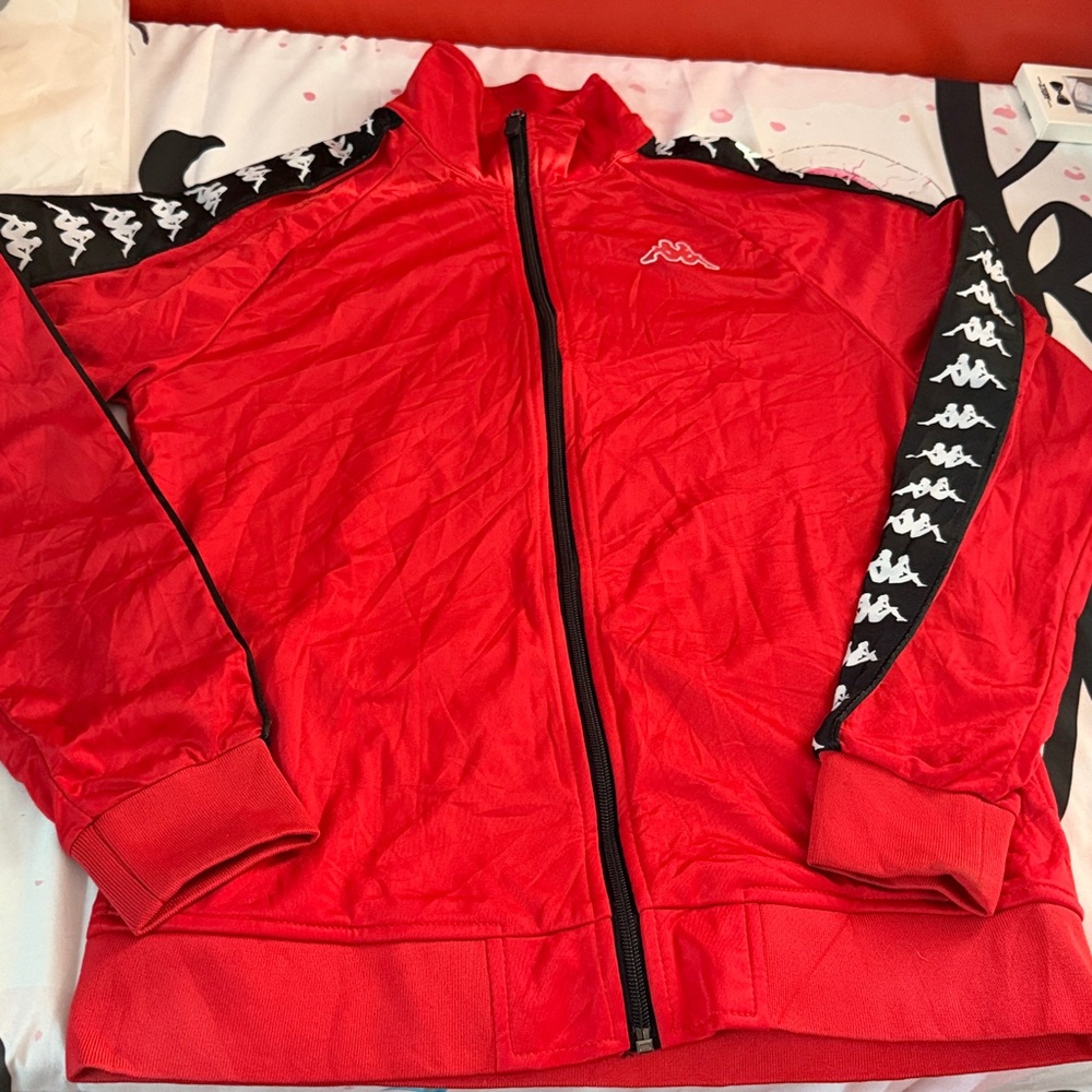 Kappa Red Track Jacket – Unisex Logo Tape Streetwear